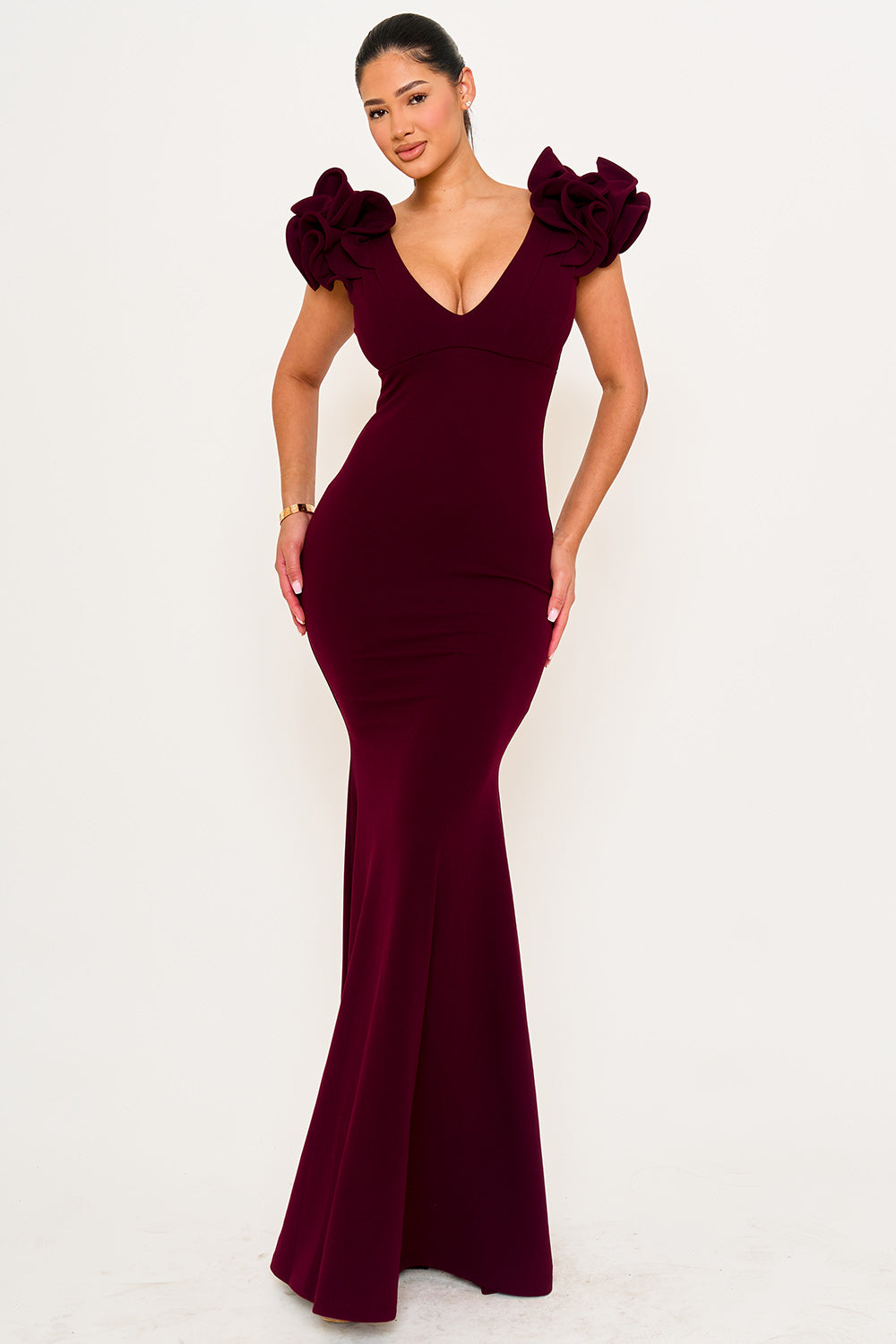 Symphony Dress - Techno Crepe Ruffle Detail Maxi Dress | Zezebe