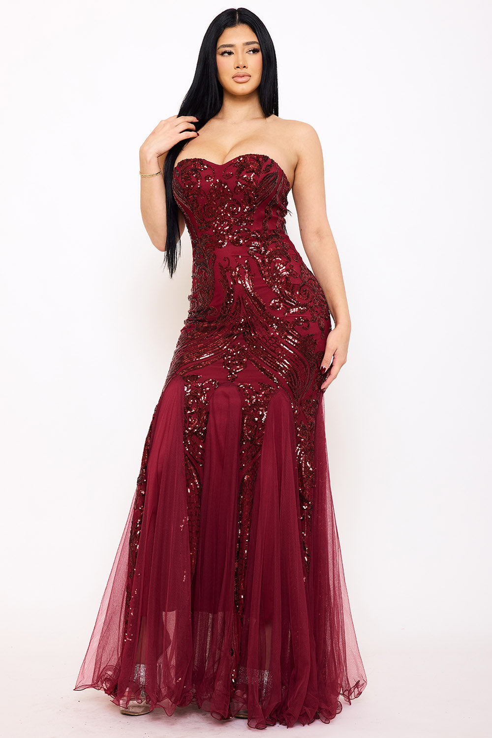 Symphony - Sequin Sheer Mesh Formal Mermaid Maxi Drss | Zezebe