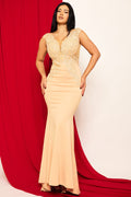 Symphony Dress - Off The Shoulder With Flower Lace And Rhinestone Trumpet/Mermaid Maxi Dress | Zezebe