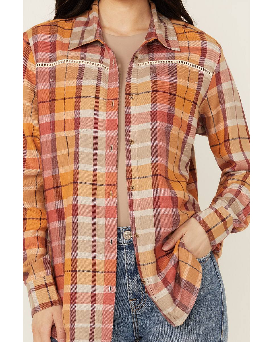 Women's Plaid Print Long Sleeve Button-Down Western Shirt