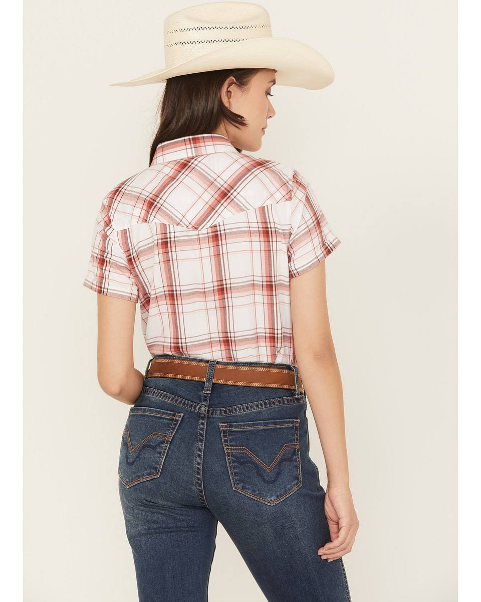 Women's Plaid Print Short Sleeve Button-Down Western Shirt
