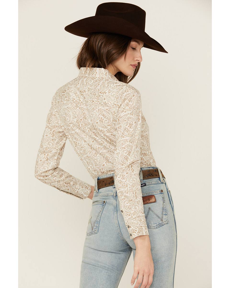 Women's Paisley Print Long Sleeve Snap Stretch Western Shirt