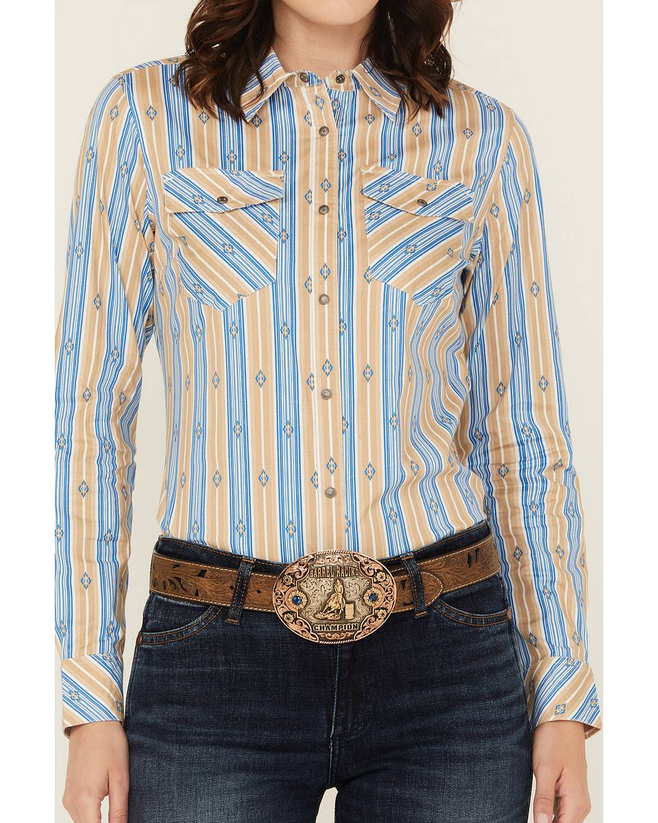 Women's Serape Striped Long Sleeve Snap Stretch Western Shirt