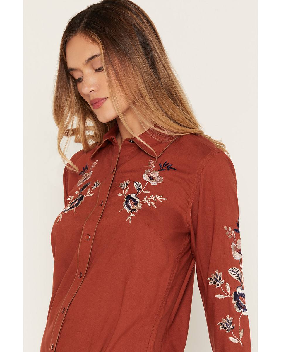 Women's Linden Floral Embroidered Long Sleeve Pearl Snap Western Shirt