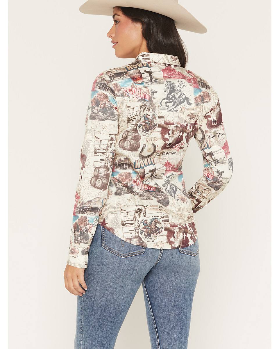 Women's Spiritdance Conversational Print Long Sleeve Snap Stretch Western Shirt
