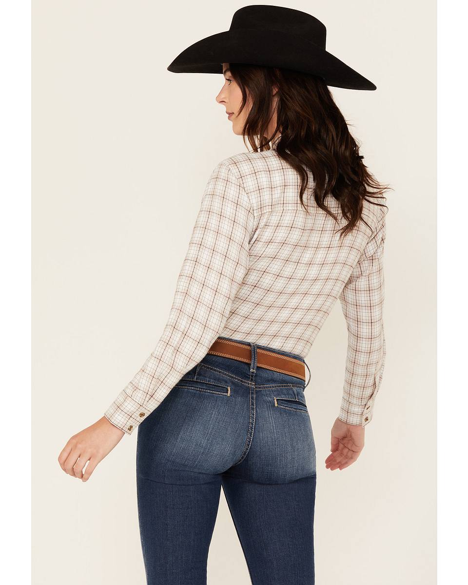 Women's Plaid Print Long Sleeve Button-Down Western Shirt