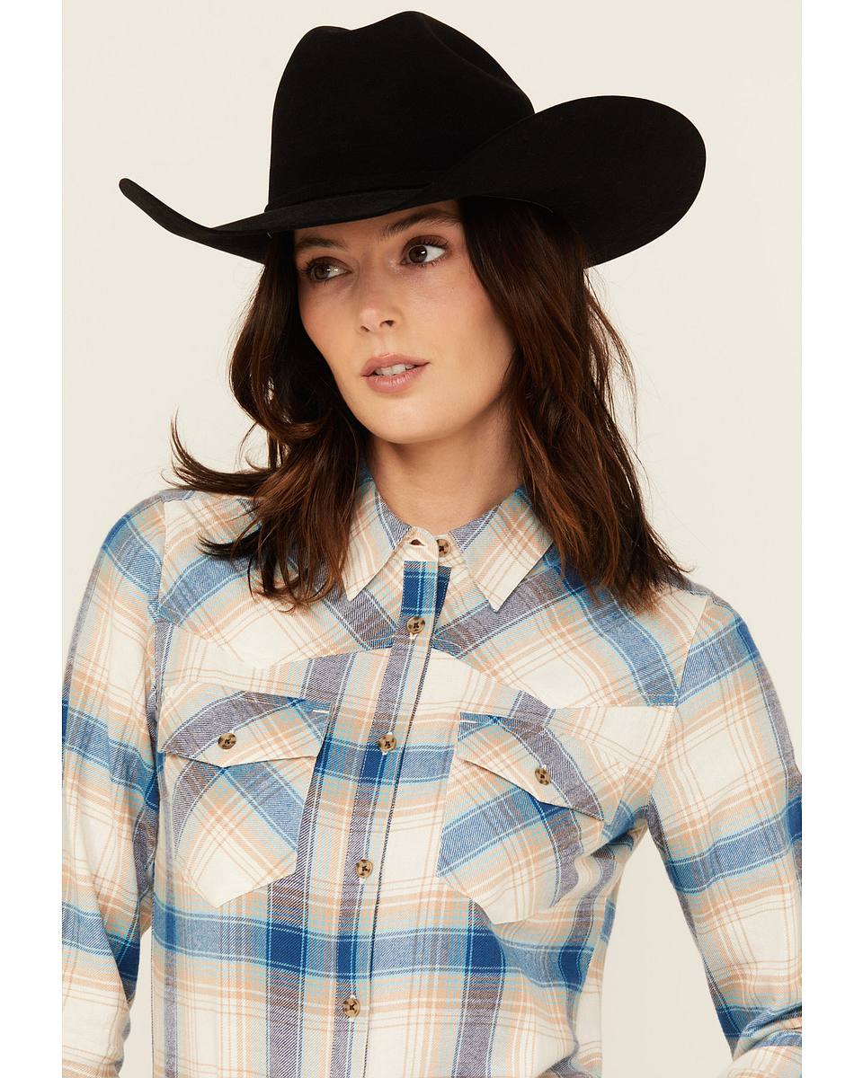 Women's Plaid Print Long Sleeve Button-Down Western Shirt