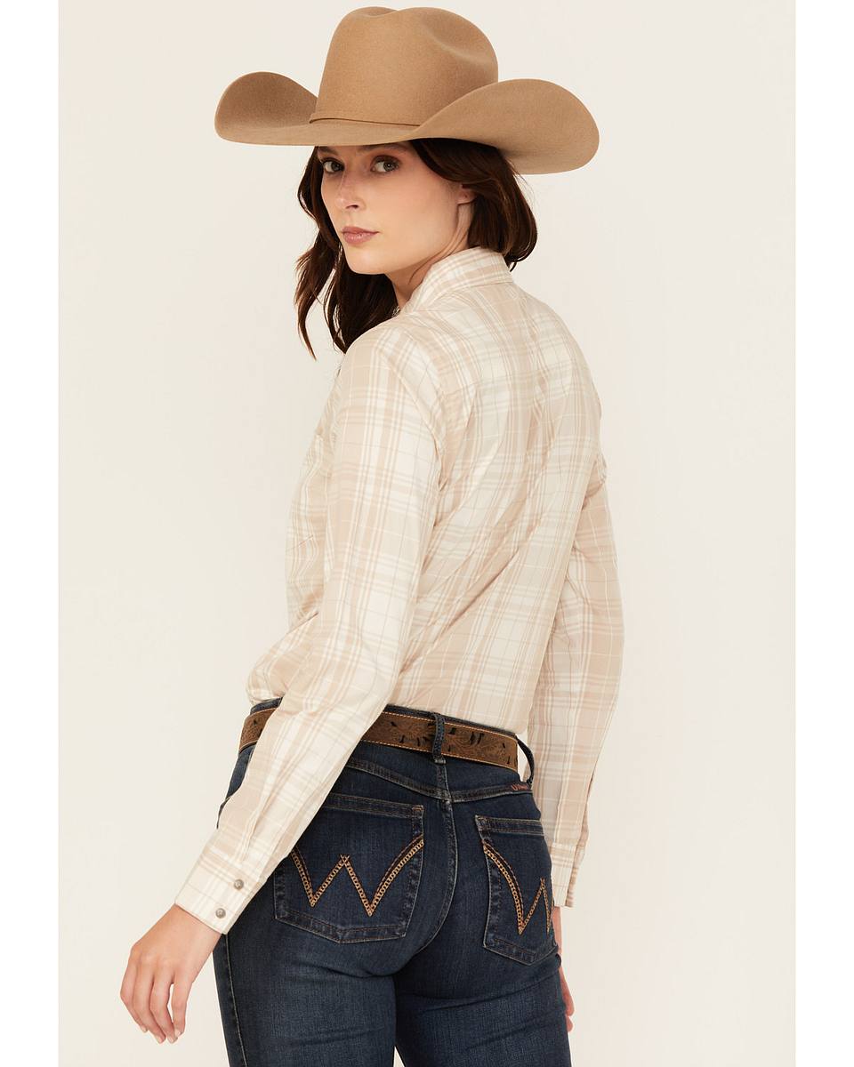 Women's Plaid Print Long Sleeve Concho Snap Stretch Western Shirt
