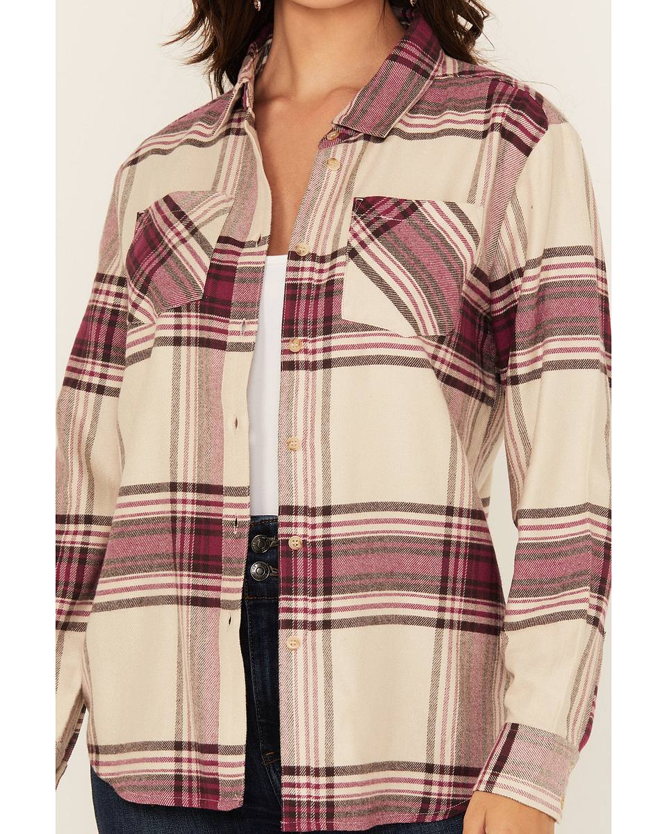 Women's Plaid Print Long Sleeve Button-Down Western Shirt